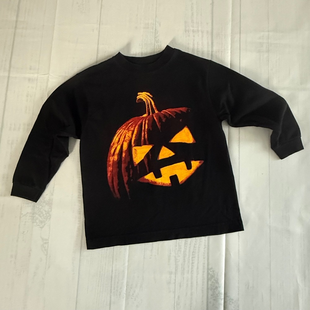 Old Navy Kids Black Halloween Jack-o-lantern Pumpkin Long Sleeve Graphic Tee XS